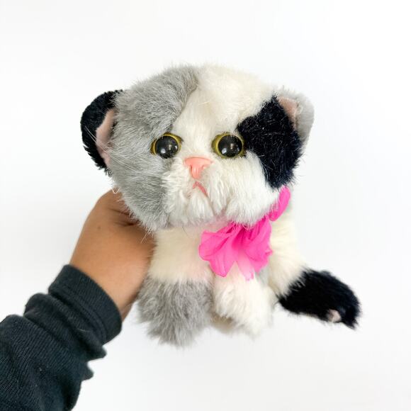 Vintage 1992 Tyco Kitty Kitty Kittens Cat Gray Black Purring Purs Stuffed Animal - Picture 1 of 8